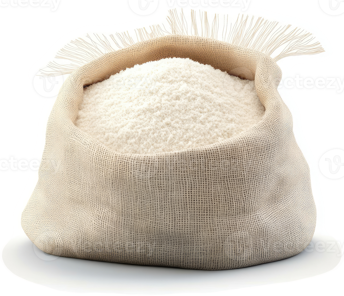 Light-colored flour nestled within a natural burlap sack. png