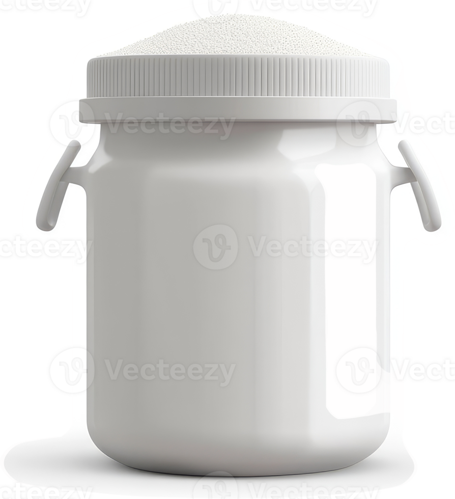 White plastic jar with handles, ready for product branding. png