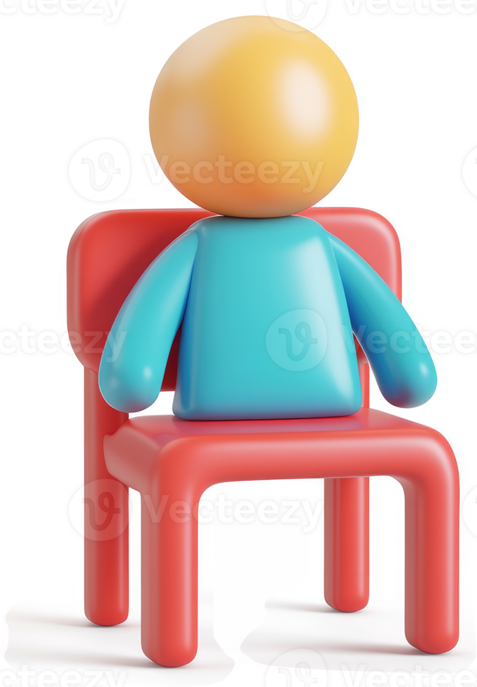 Colorful cartoon figure seated in a red chair. png