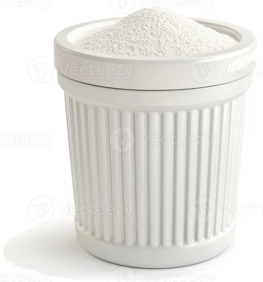 White powdered sugar in a decorative, cylindrical container. png