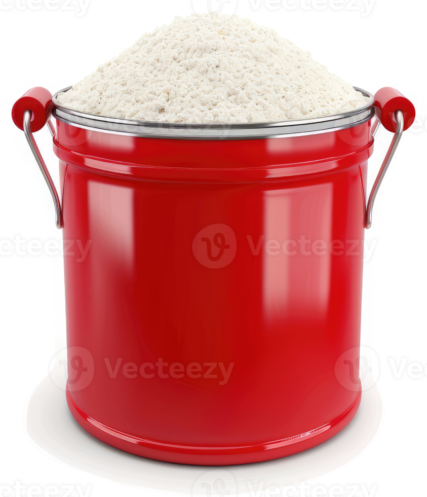 Red metal bucket filled with white powdered substance. png