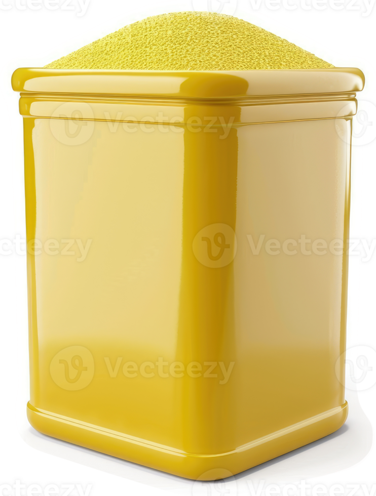 Yellow granular spice in a square container. png
