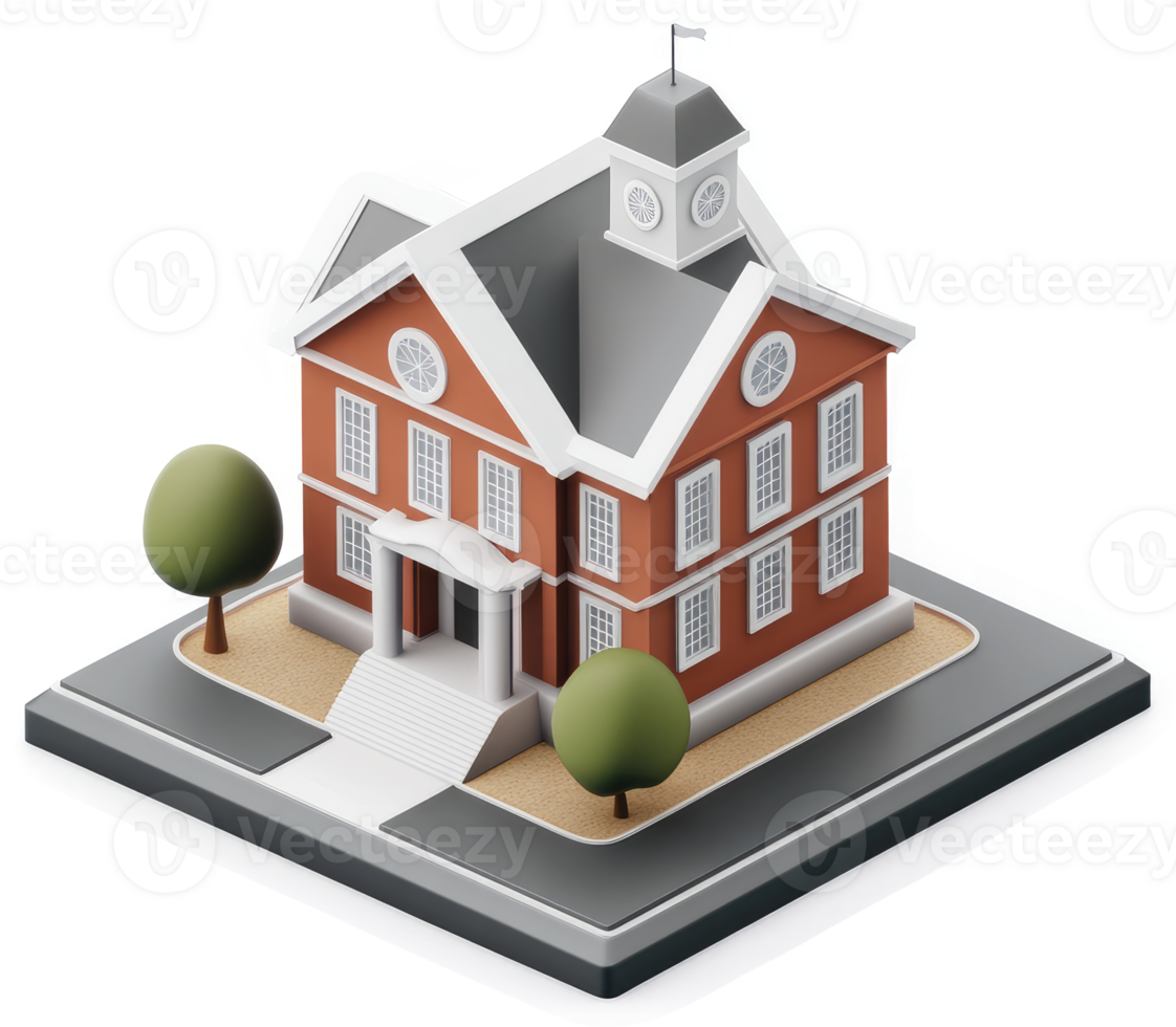 Stylized illustration of a classic, red-brick school building. png