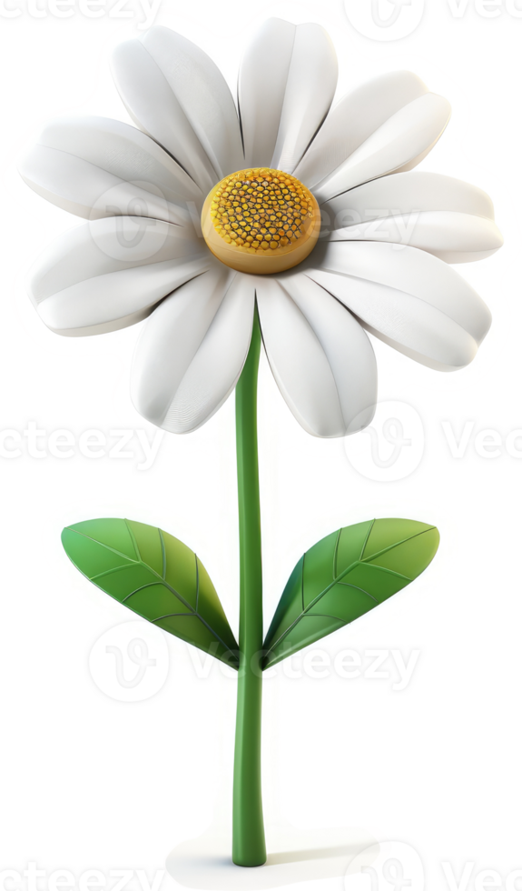 Vibrant white daisy with green stem and leaves. png