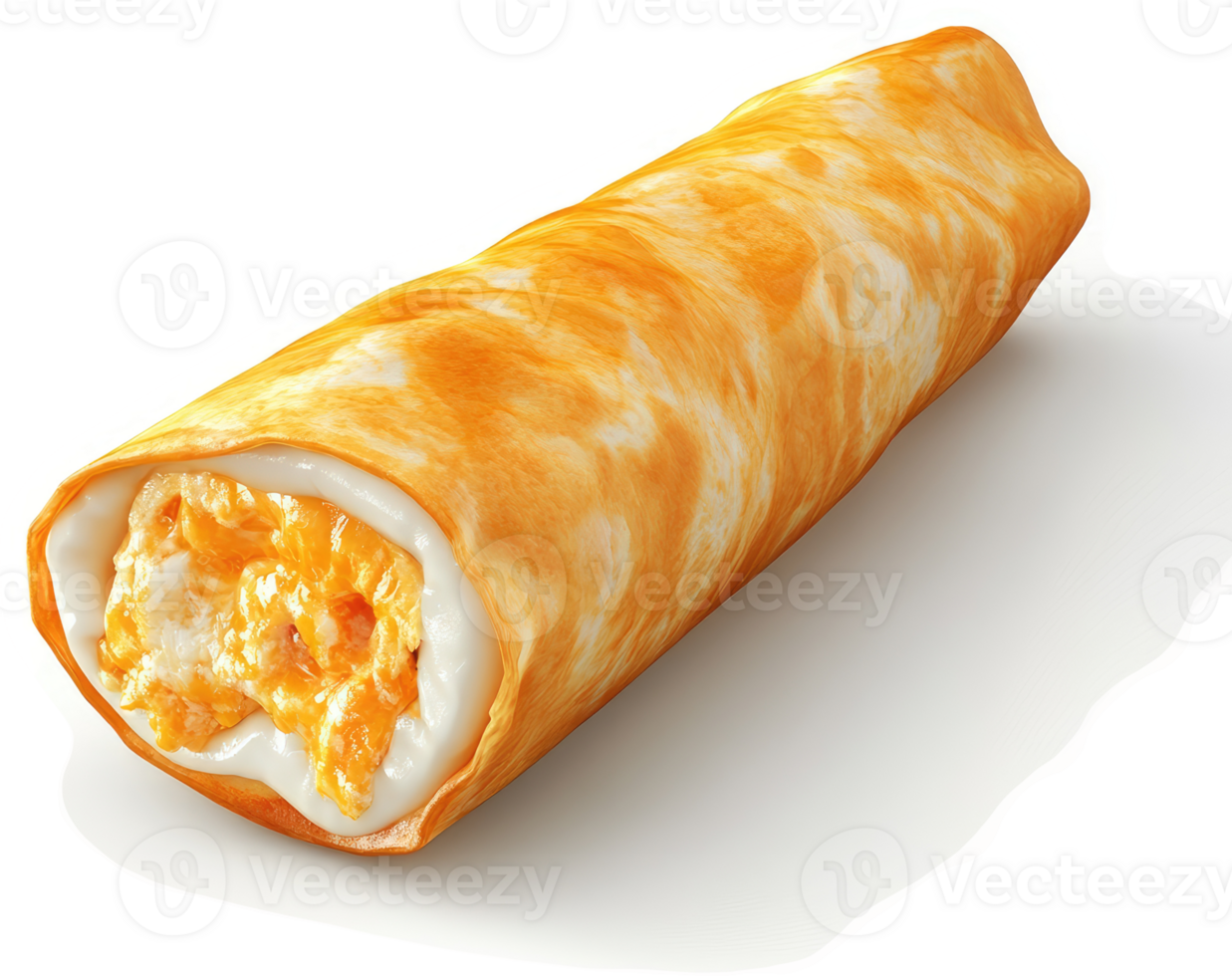 Crispy, cheesy breakfast burrito filled with scrambled eggs. png