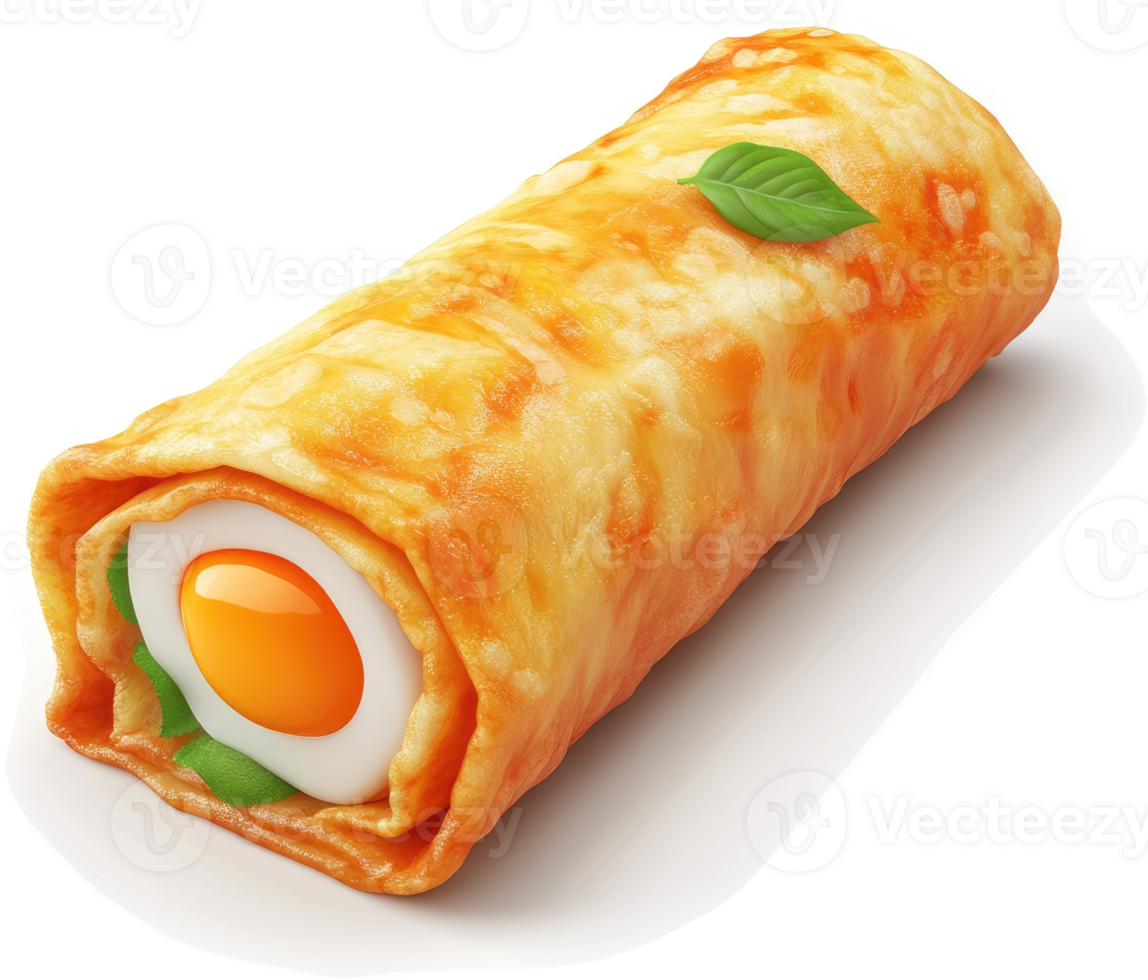 Deliciously rolled omelet with egg and herbs. png