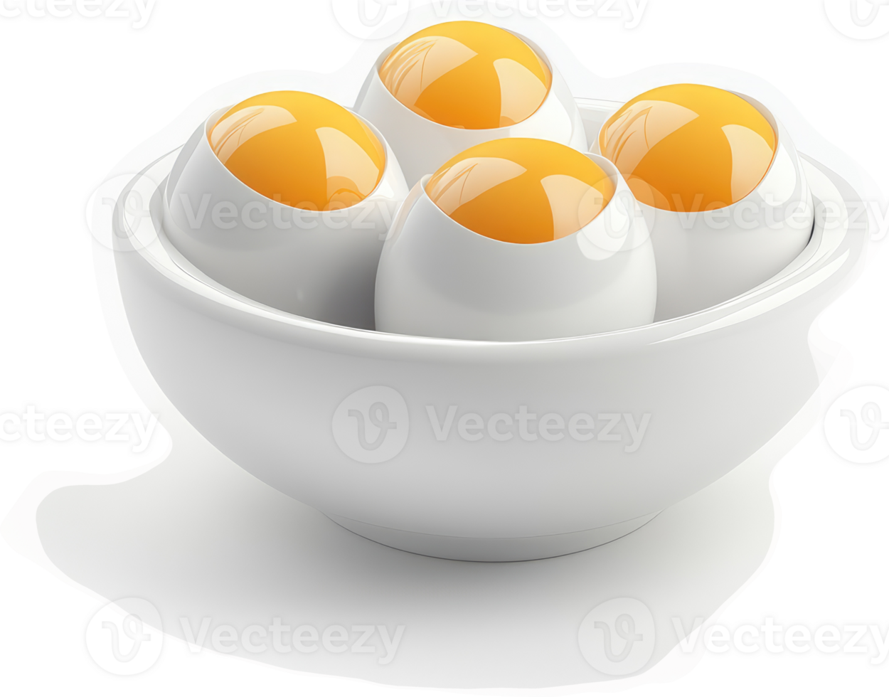 Four perfectly-formed eggs in a white bowl. png