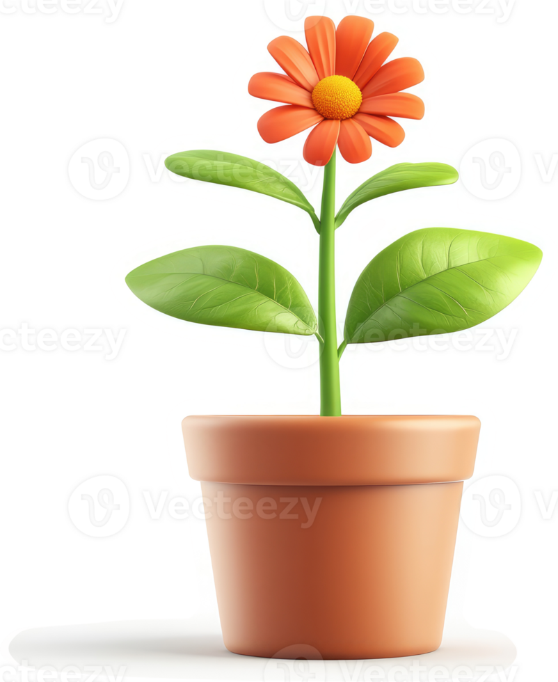 Vibrant orange flower in a terracotta pot. png