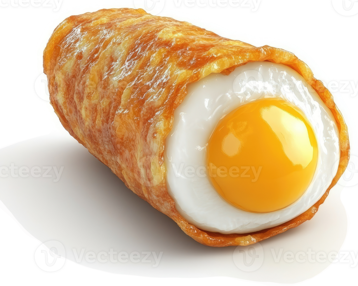 Fried egg encased in a crispy omelet roll. png