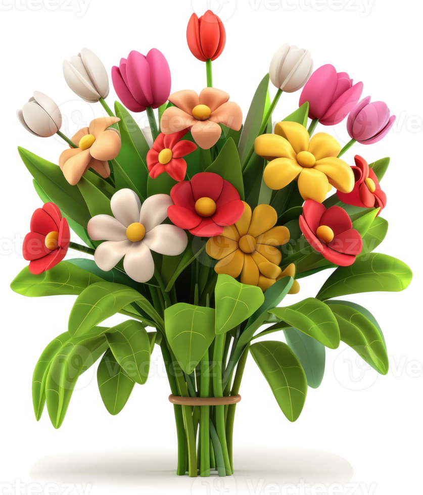 Colorful spring bouquet of tulips and flowers. png