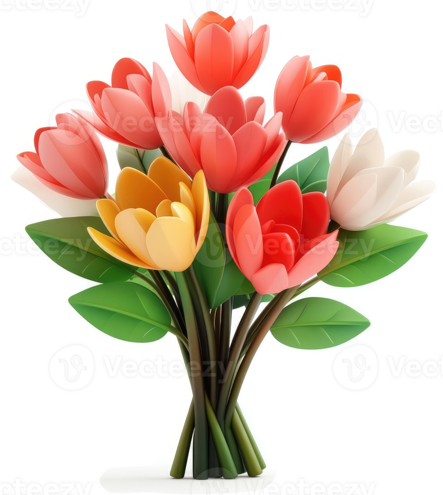 Vibrant bouquet of tulips in various hues. png