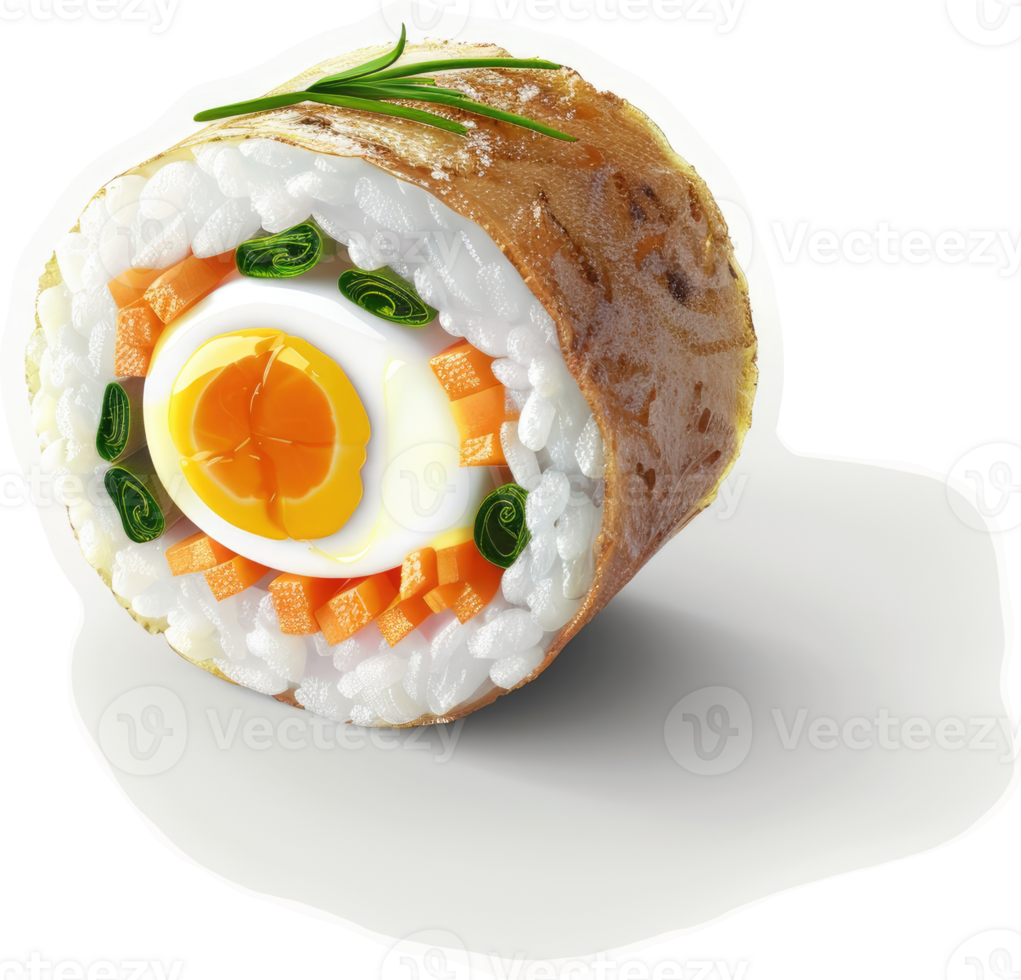 Crispy, vegetarian sushi roll with egg and vegetables. png