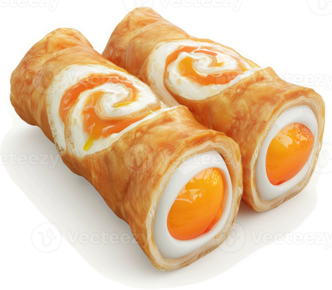 Crispy egg rolls with a creamy yolk filling. png