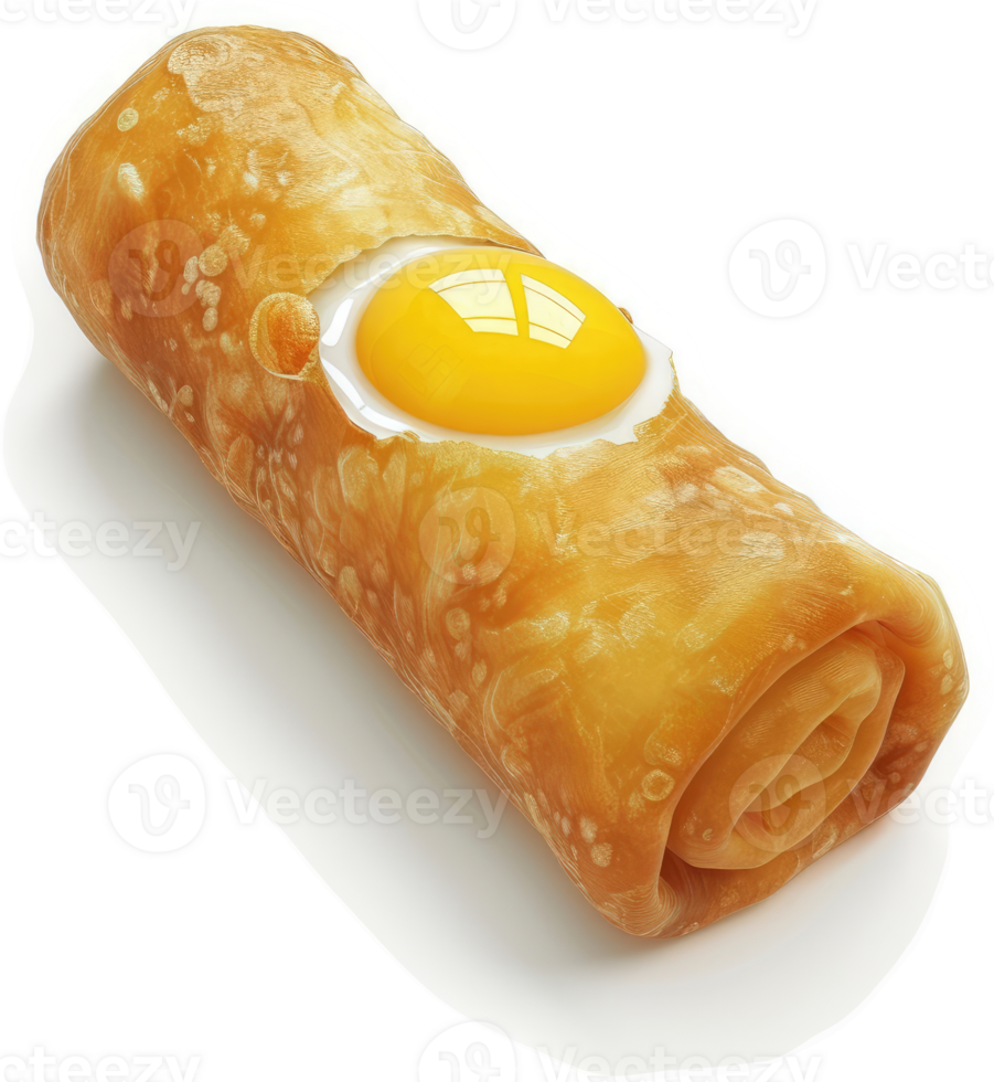 Fried crepe roll topped with a sunny-side-up egg. png