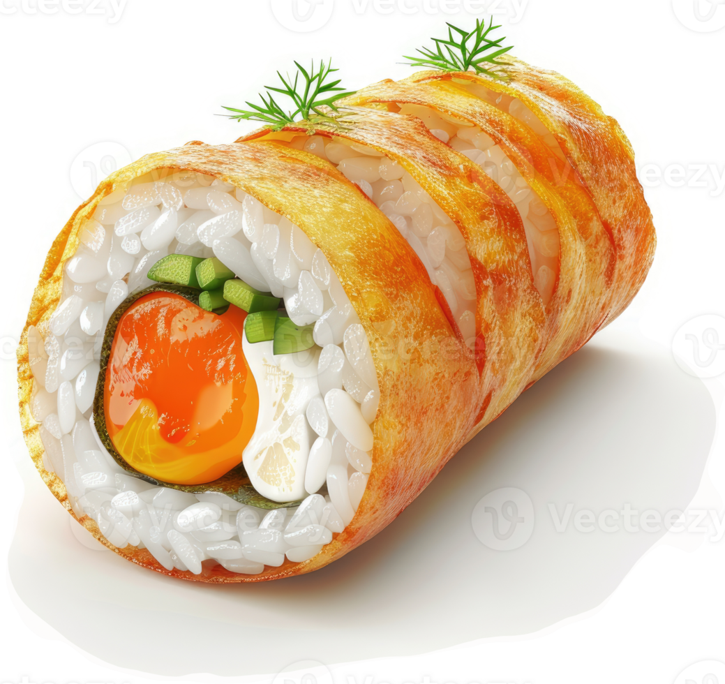 Crispy egg roll sushi roll with fillings. png