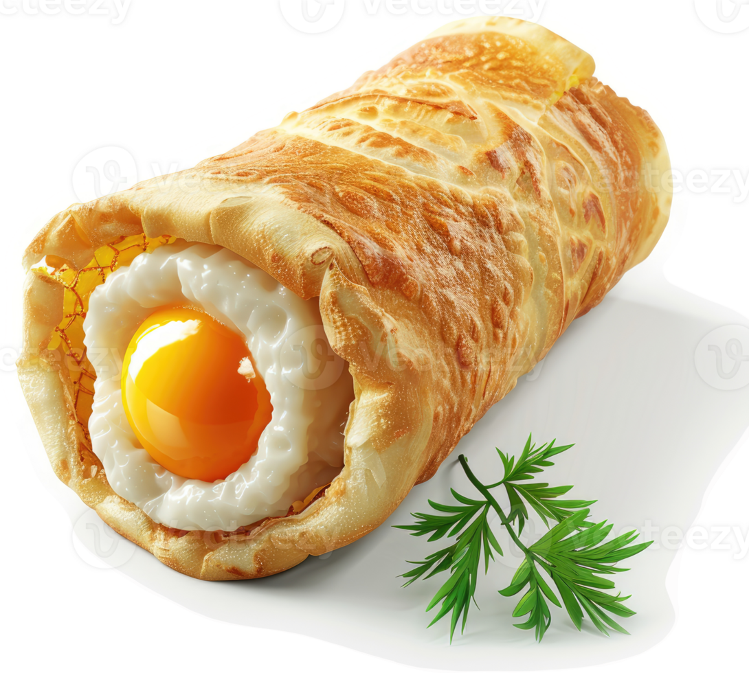 Crispy, golden-brown pastry roll filled with a fried egg. png