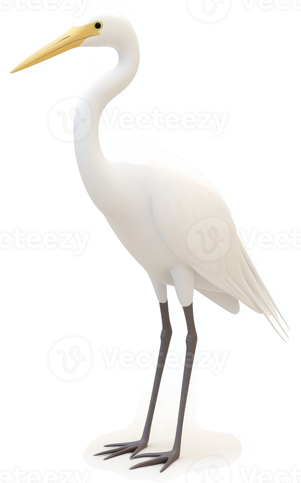 Elegant white egret stands tall with long legs and beak. png