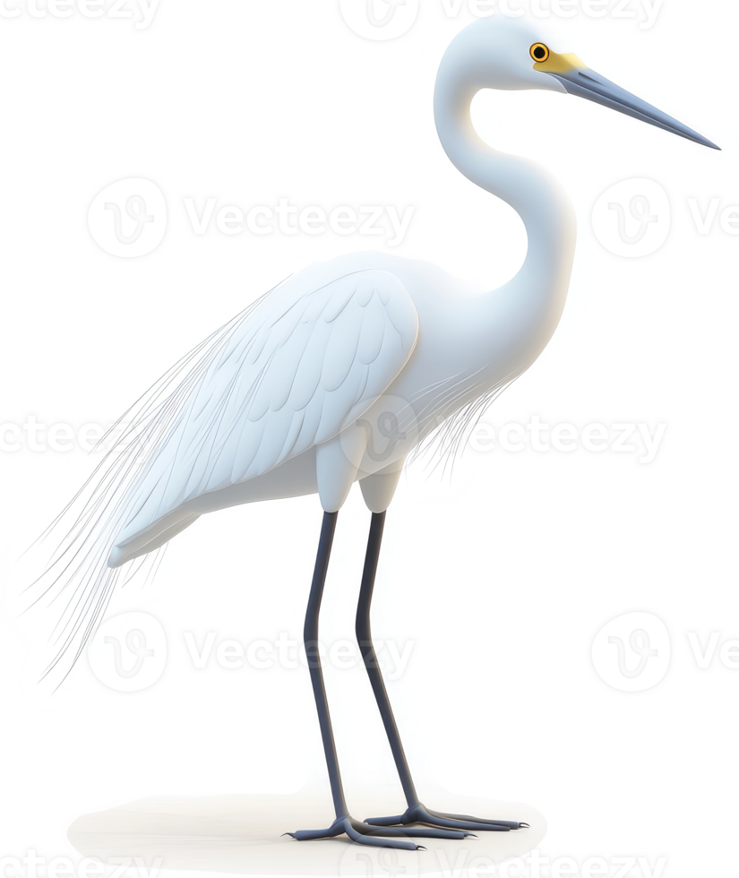 Elegant white egret profile against a stark backdrop. png