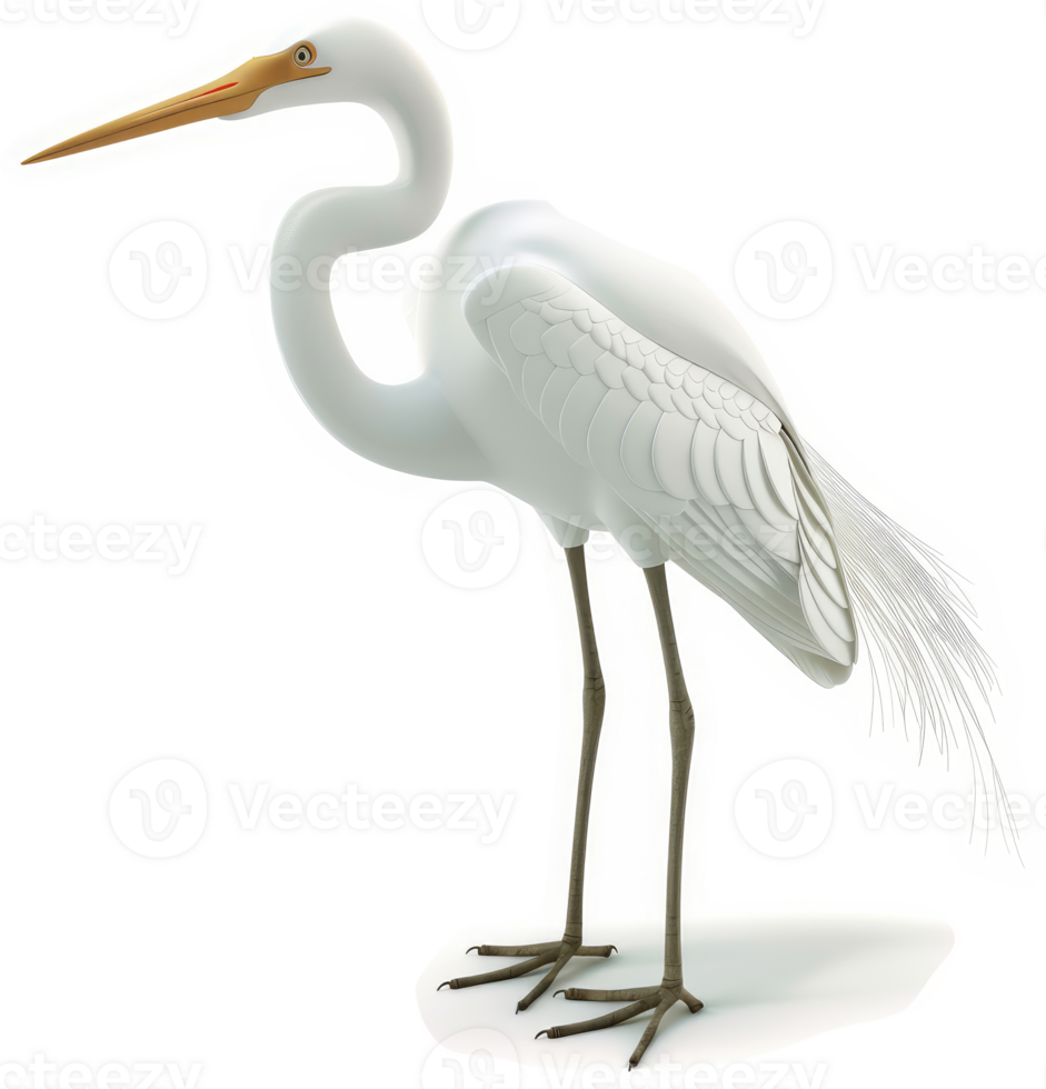 Majestic white egret in profile view. png