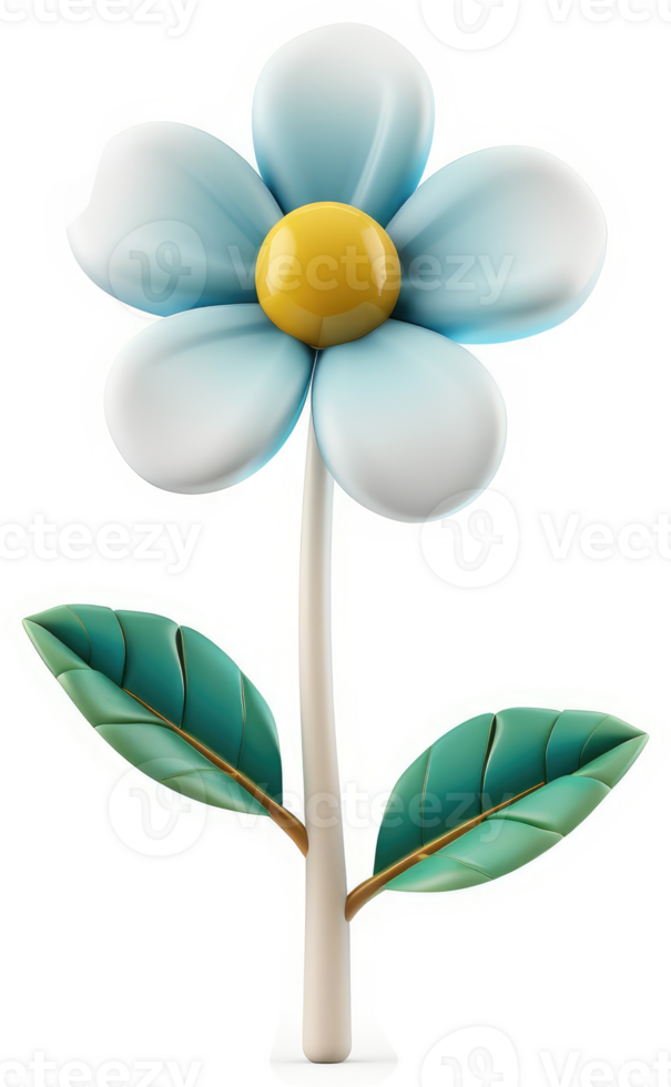 Light blue cartoon flower with bright yellow center. png