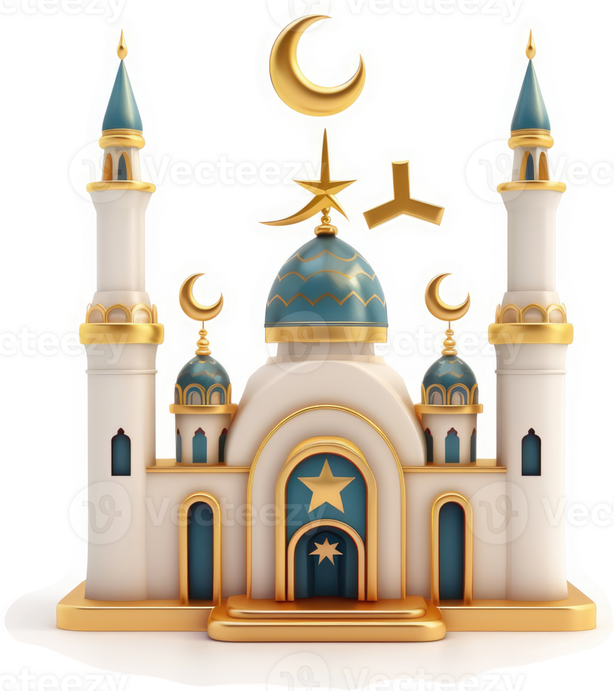 Ornate mosque design, a stylized, 3D model. png