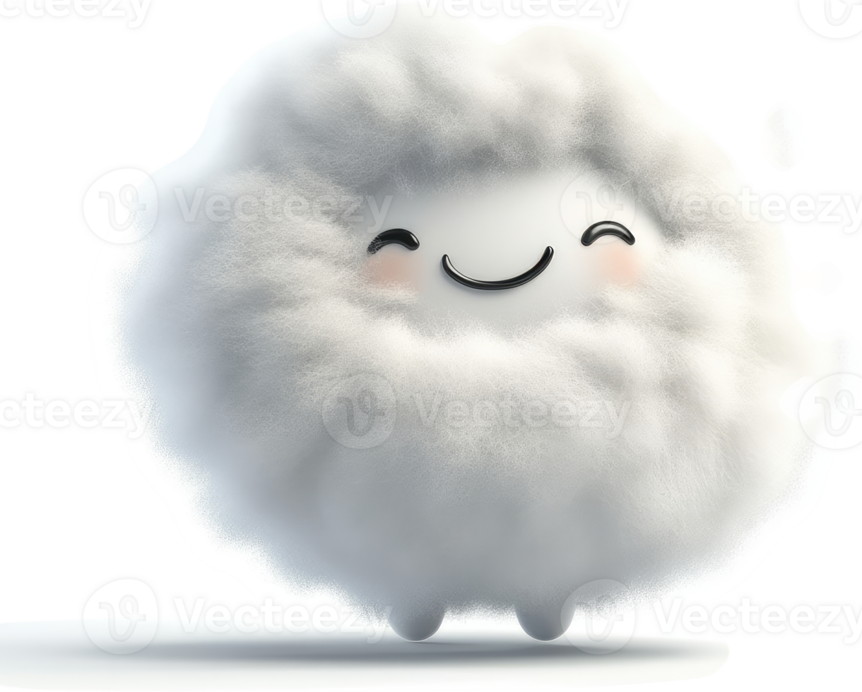 Fluffy, happy cloud character with cheerful expression. png