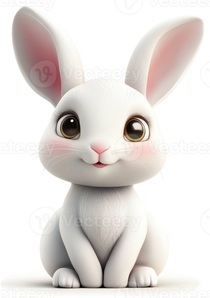 Adorable cartoon rabbit with large expressive eyes. png