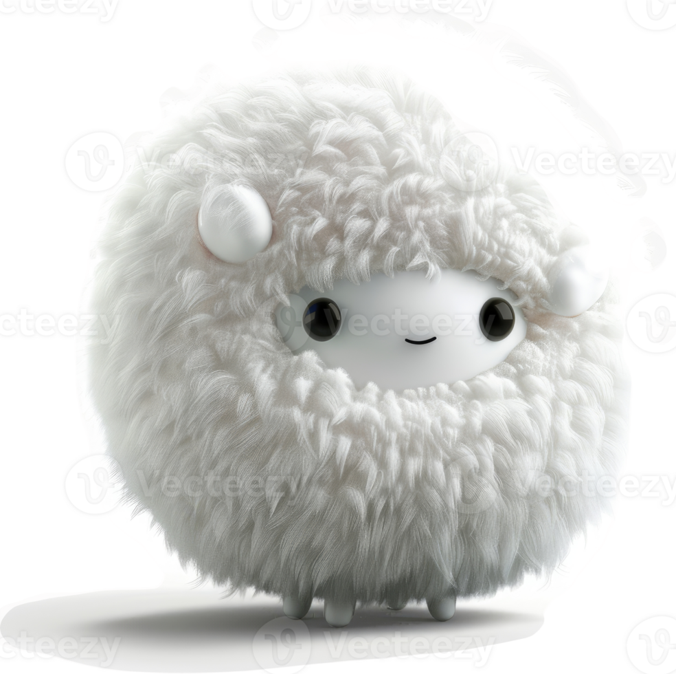Fluffy sheep-like creature with big eyes and a happy face. png