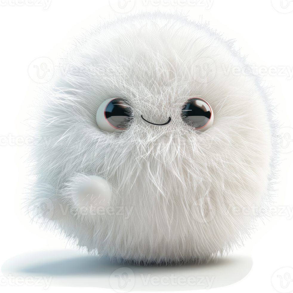 Fluffy, smiling, white ball creature. png