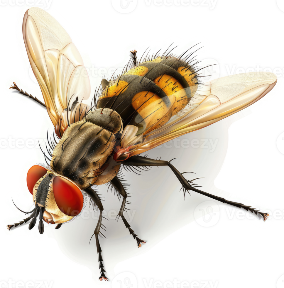 Detailed illustration of a fly with vibrant colors and intricate details. png