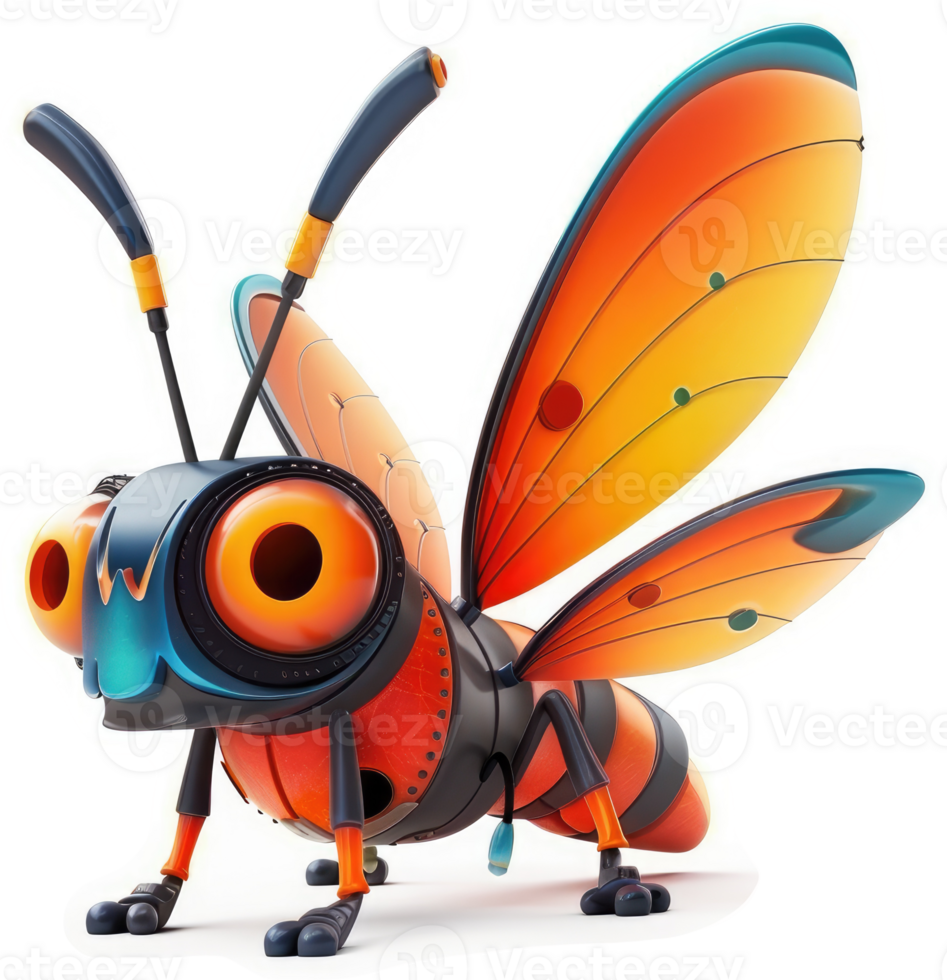 Colorful robotic insect with intricate details. png