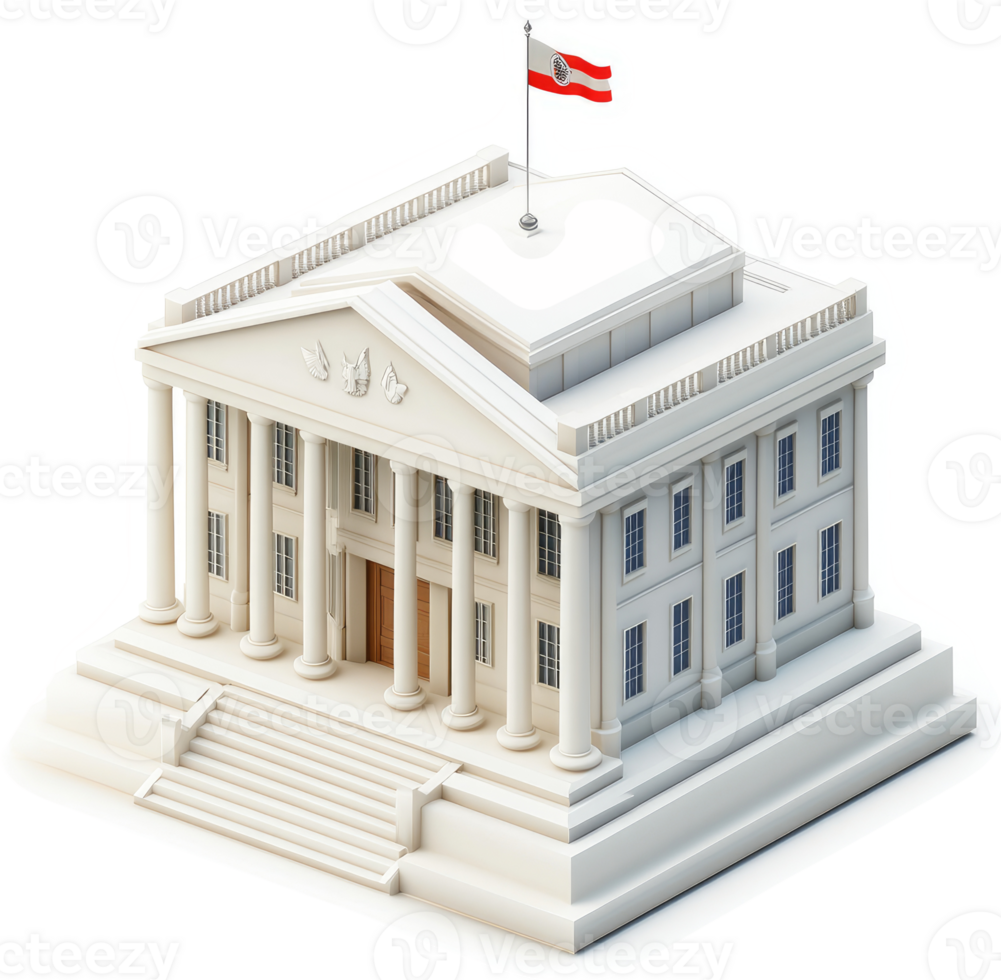 Government building illustration featuring a national flag. png