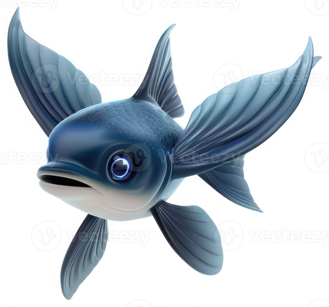 Cartoonish illustration of a flying fish. png