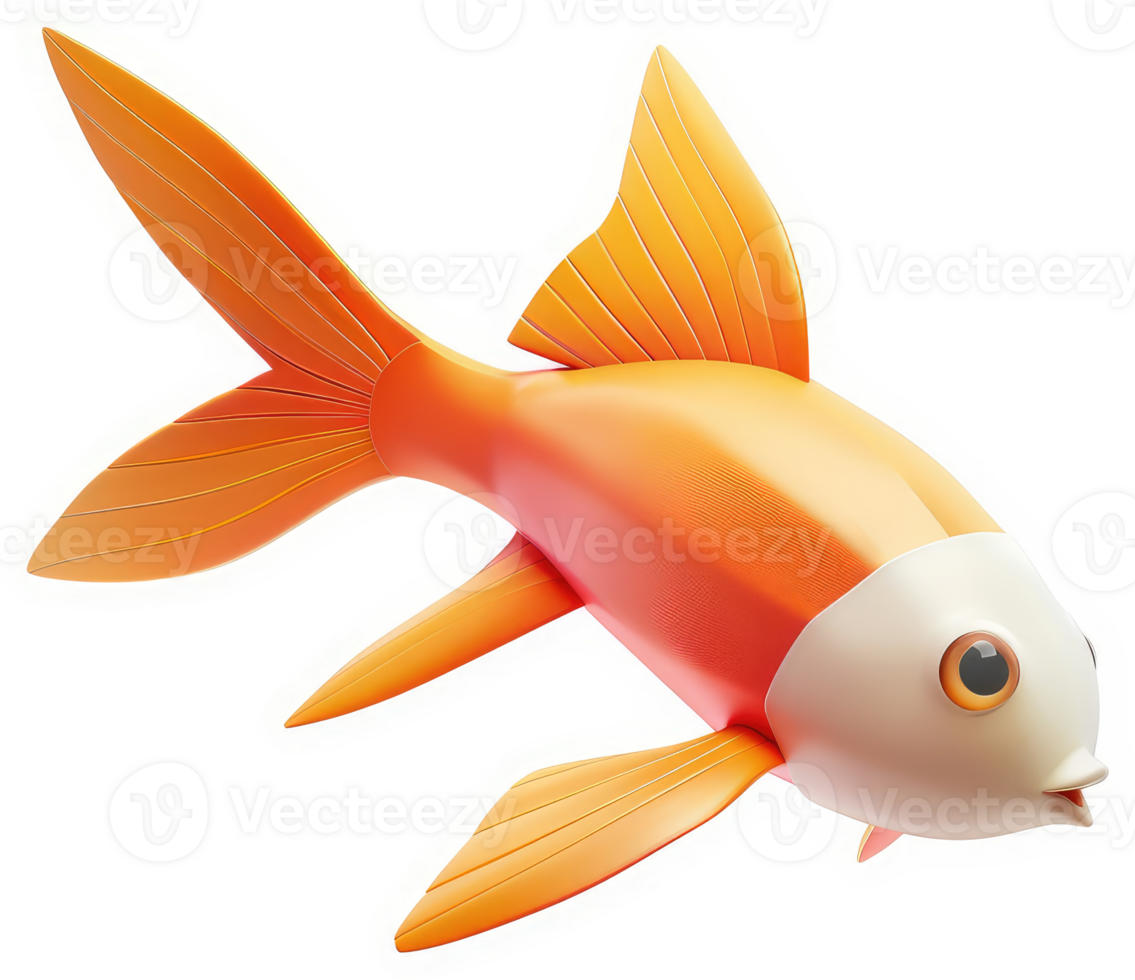 Vibrant orange fish with white head and fins. png