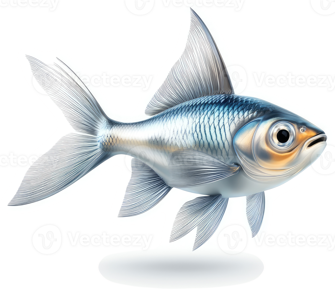 Detailed illustration of a silverfish swimming. png