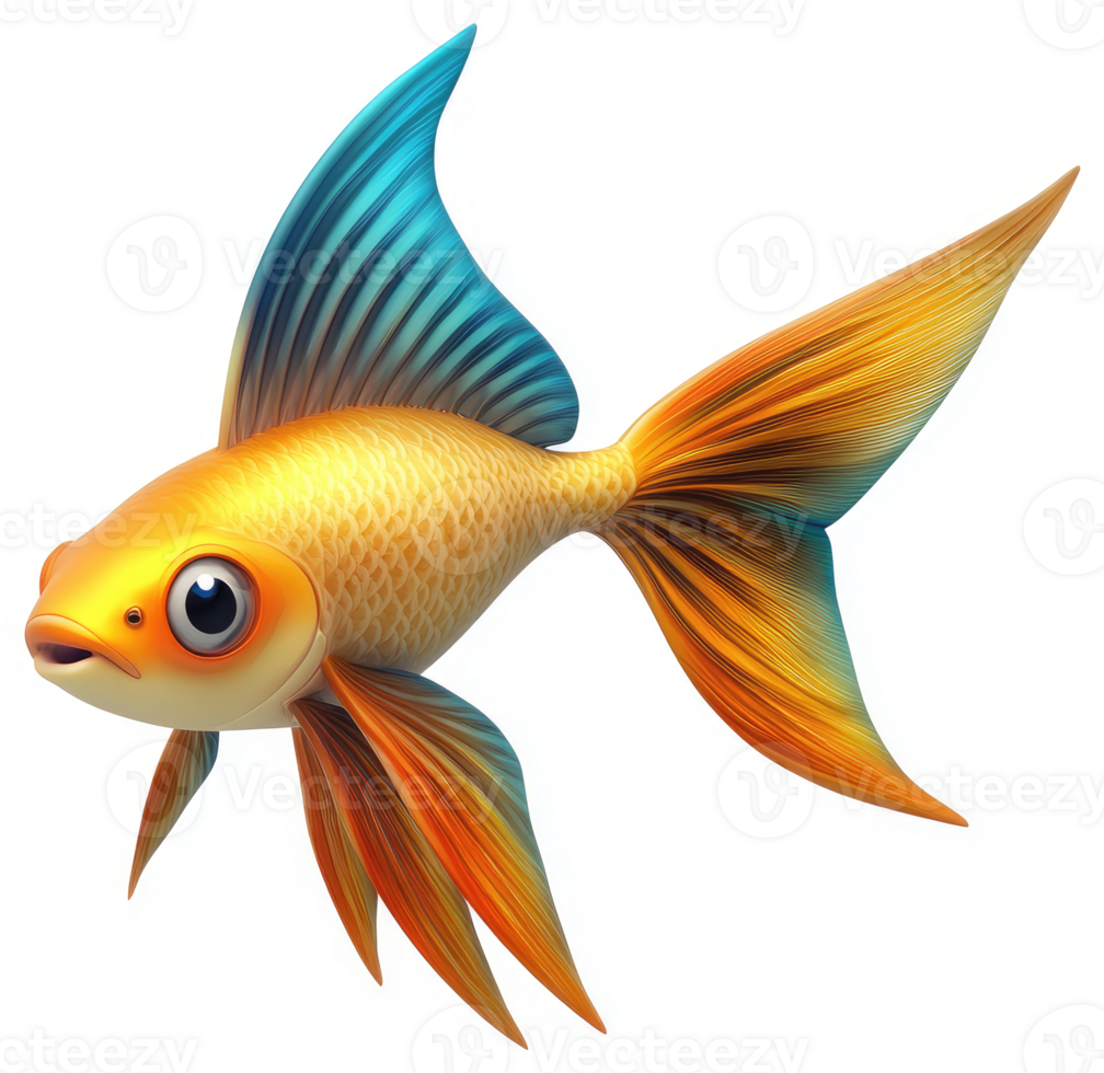 Vibrant goldfish with large, colorful fins. png