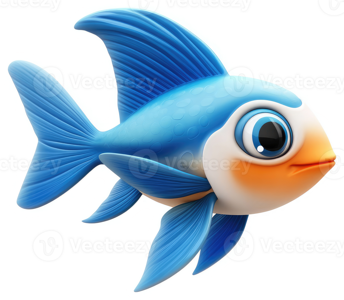 Cartoonish blue fish with orange highlights. png