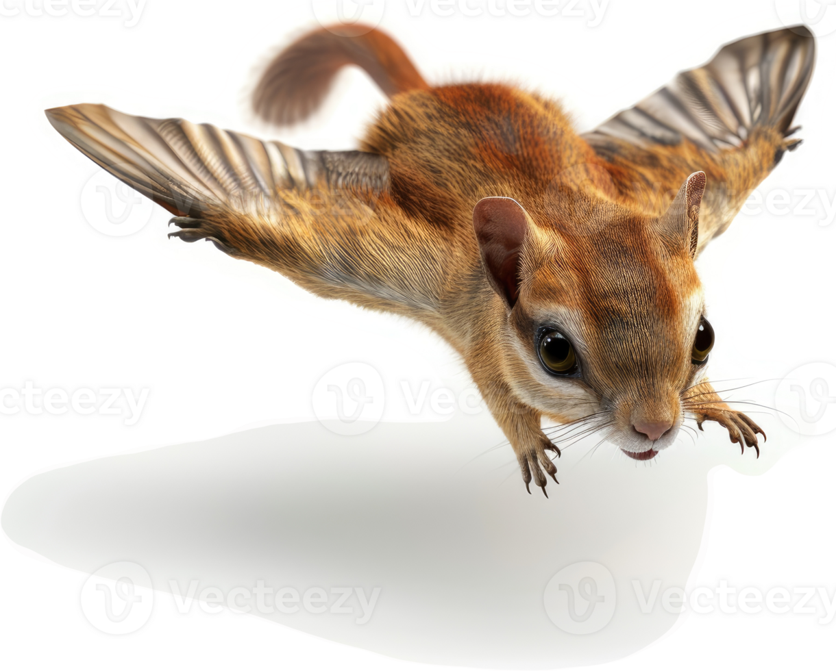Imaginary flying squirrel in mid-air flight. png