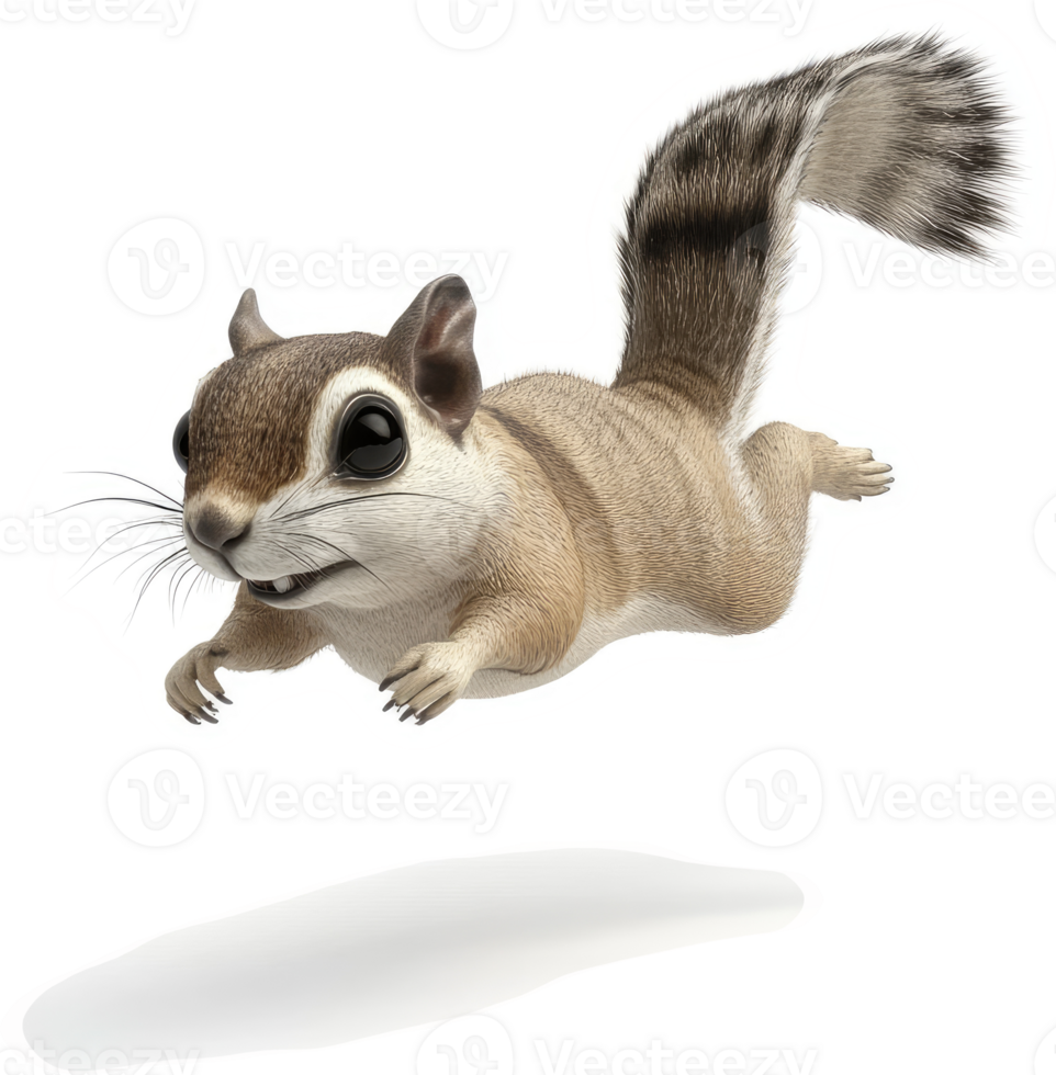 A digitally rendered chipmunk in mid-air flight. png