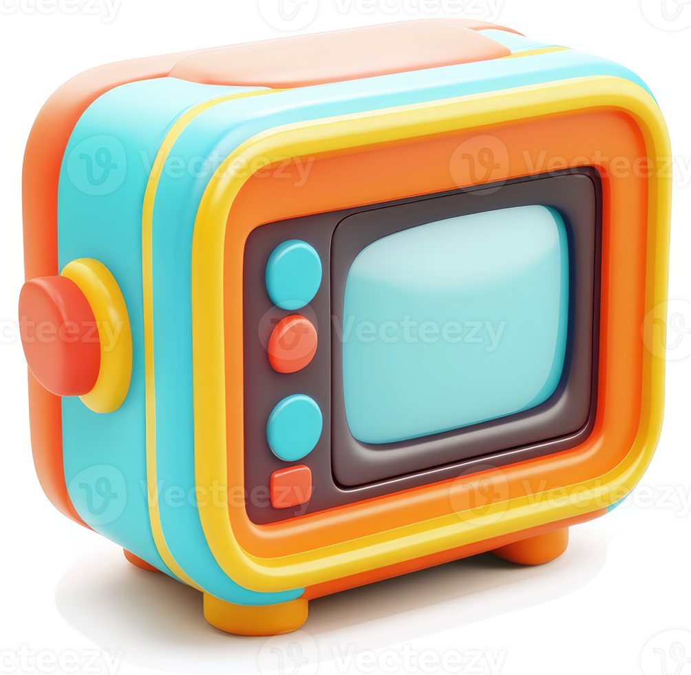 Vibrant retro television with colorful, cartoonish design. png