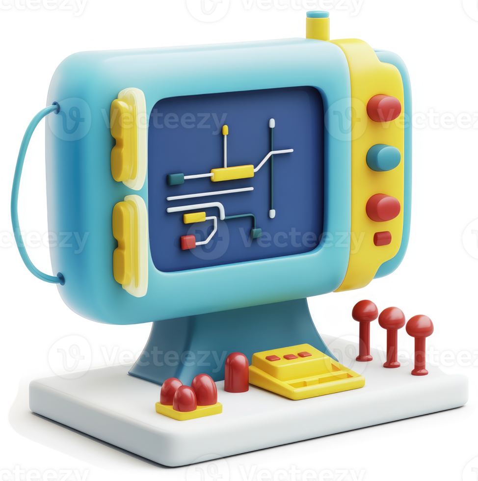 Retro-styled computer with futuristic circuit design. png