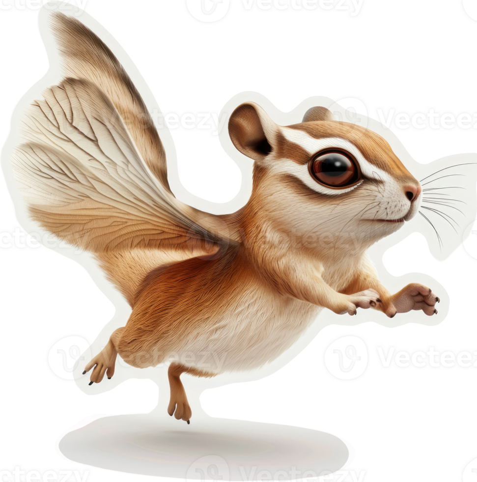 A fantastical flying chipmunk soars through the air. png