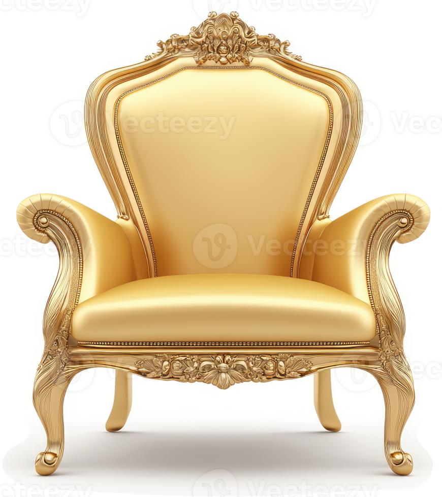 Ornate golden throne chair, showcasing royal elegance. png