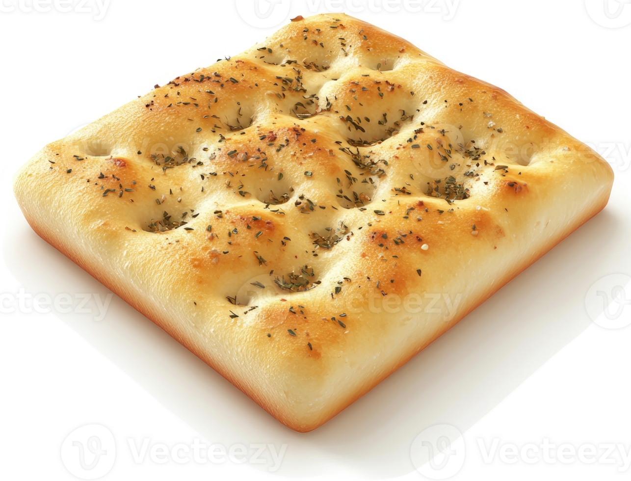 Square, seasoned focaccia bread, perfect for snacking. png