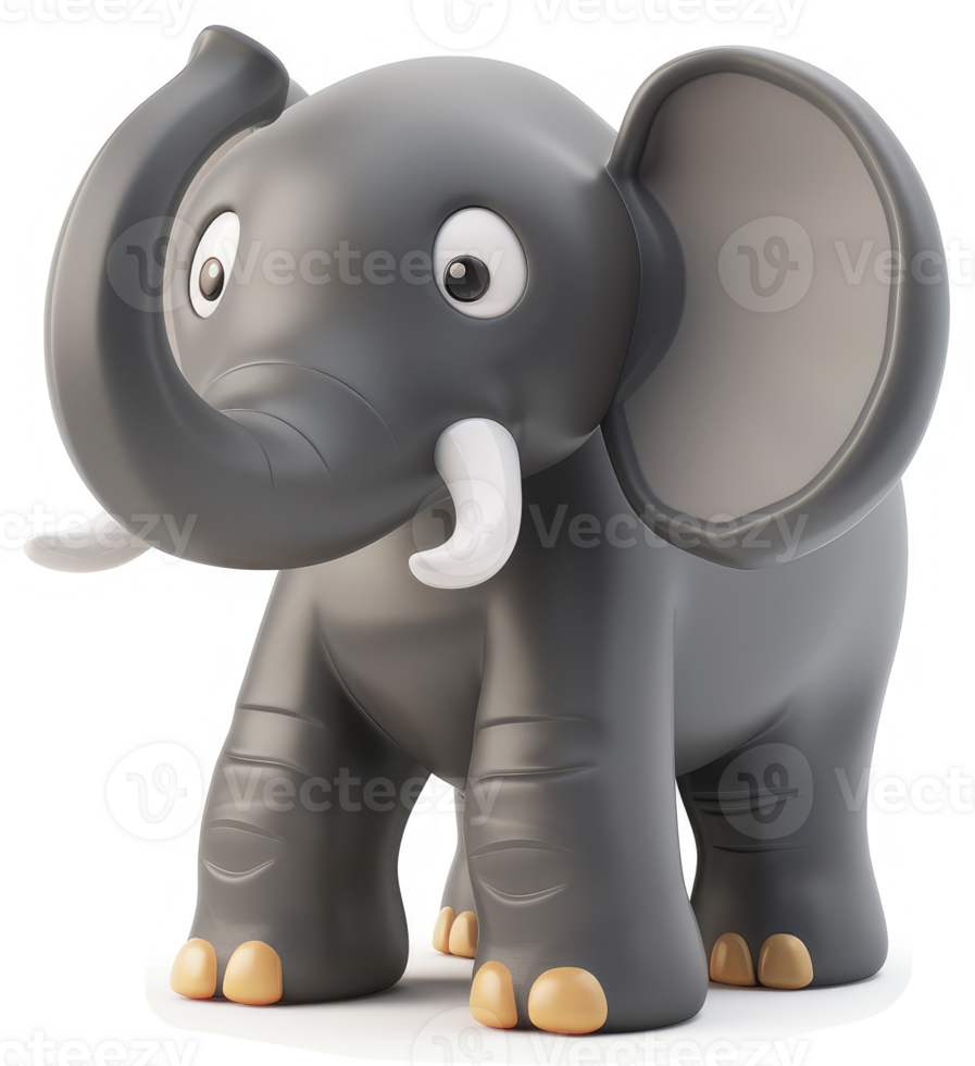 Playful gray elephant figurine in cartoon style. png