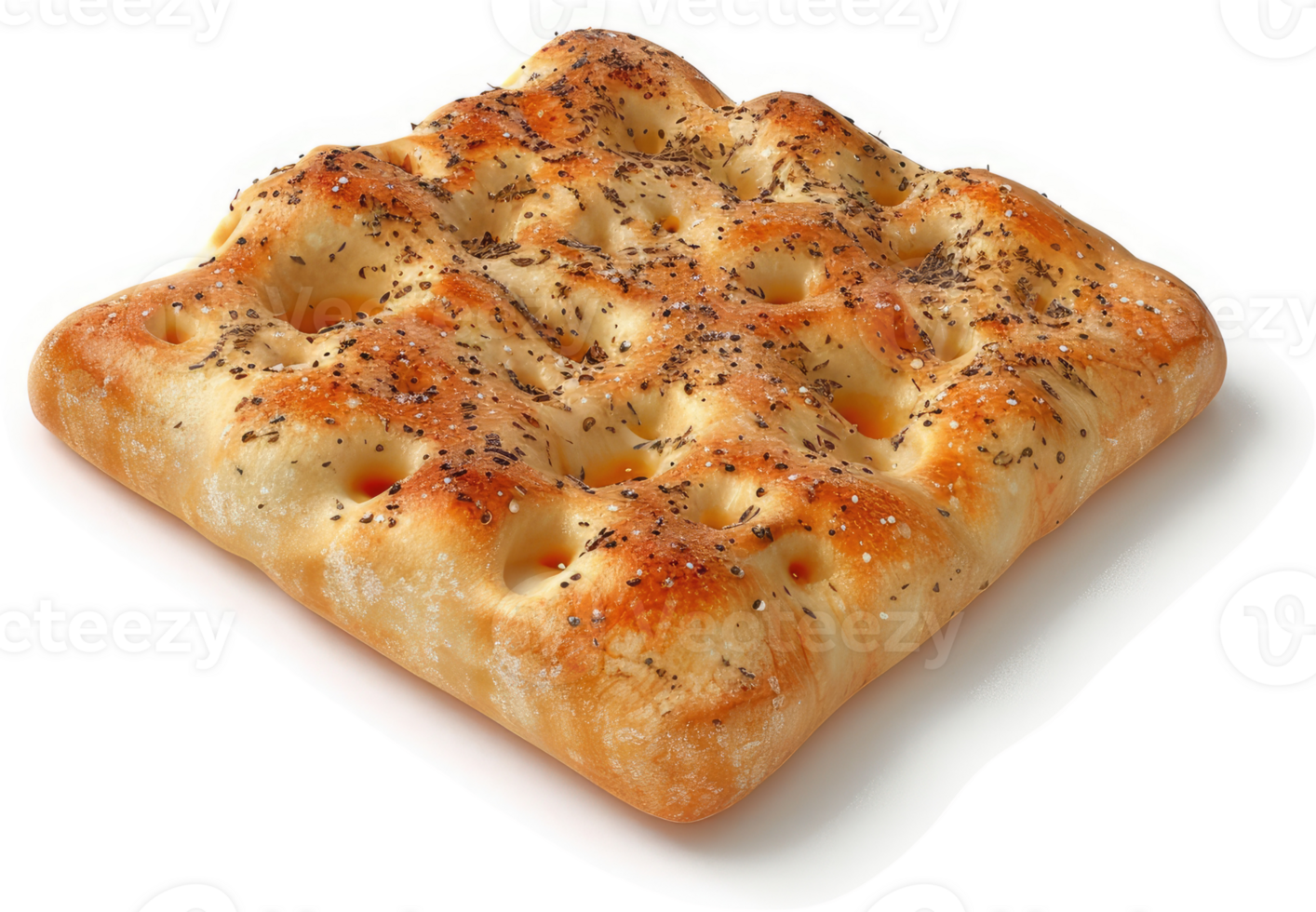 Square, golden-brown flatbread topped with poppy seeds. png