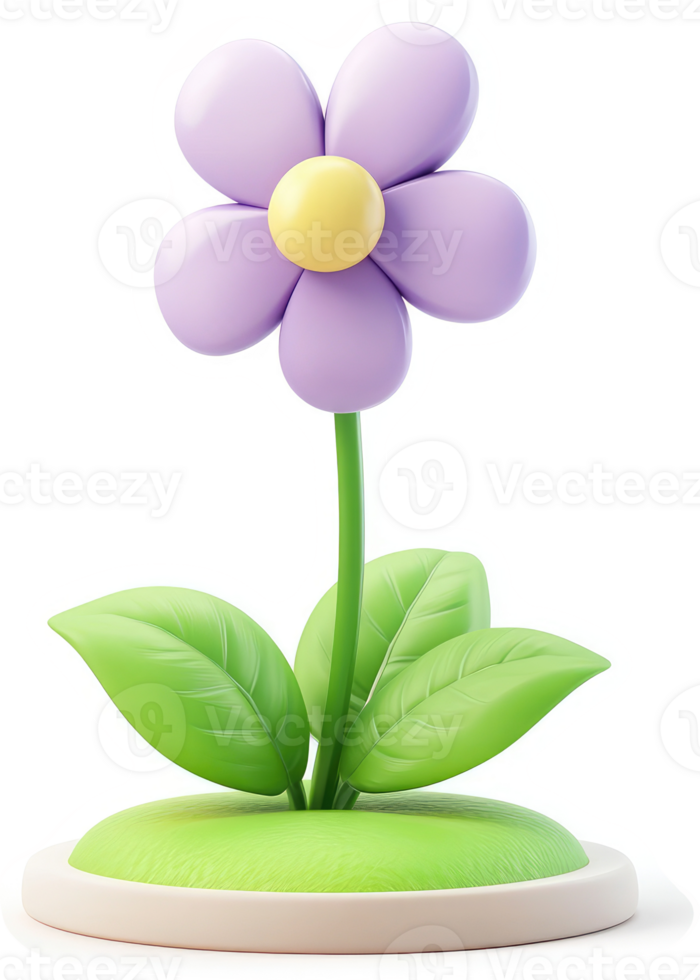 Playful, cartoonish violet flower on a grassy base. png