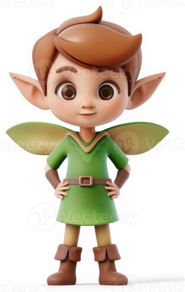 Animated elf character, displaying friendly features. png