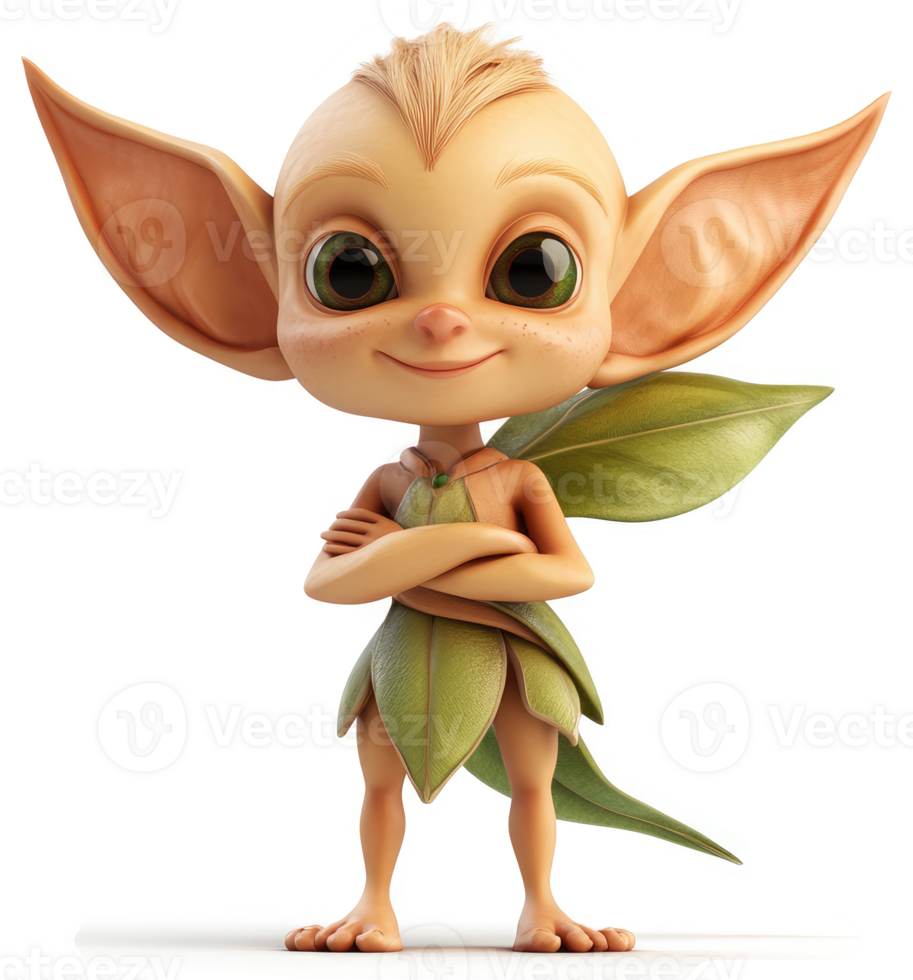 A cheerful, light-skinned pixie character with leaf wings. png