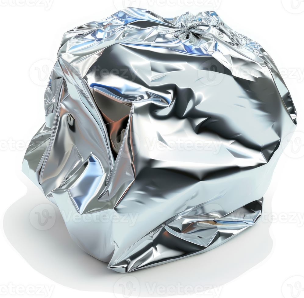 Crumpled metallic foil, a discarded wrapping material. png